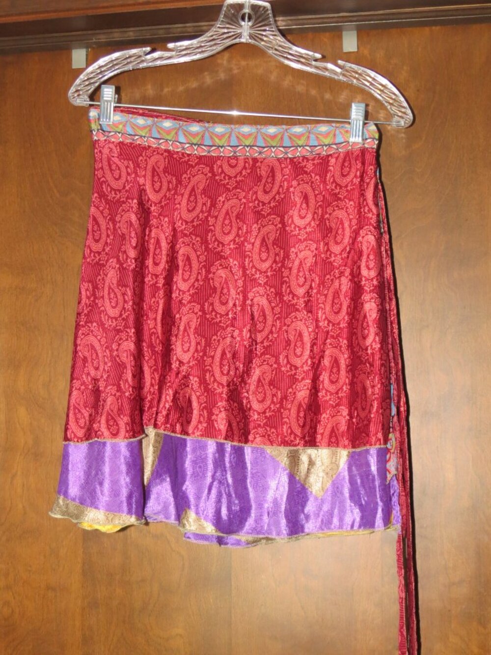 New With Tags Darn Good Yarn Sari Silk Wrap Skirt XL 8-20 Mini  Reversible Boho